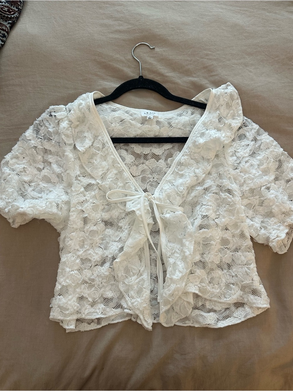Le Lis White Floral Lace Tie-Front Top